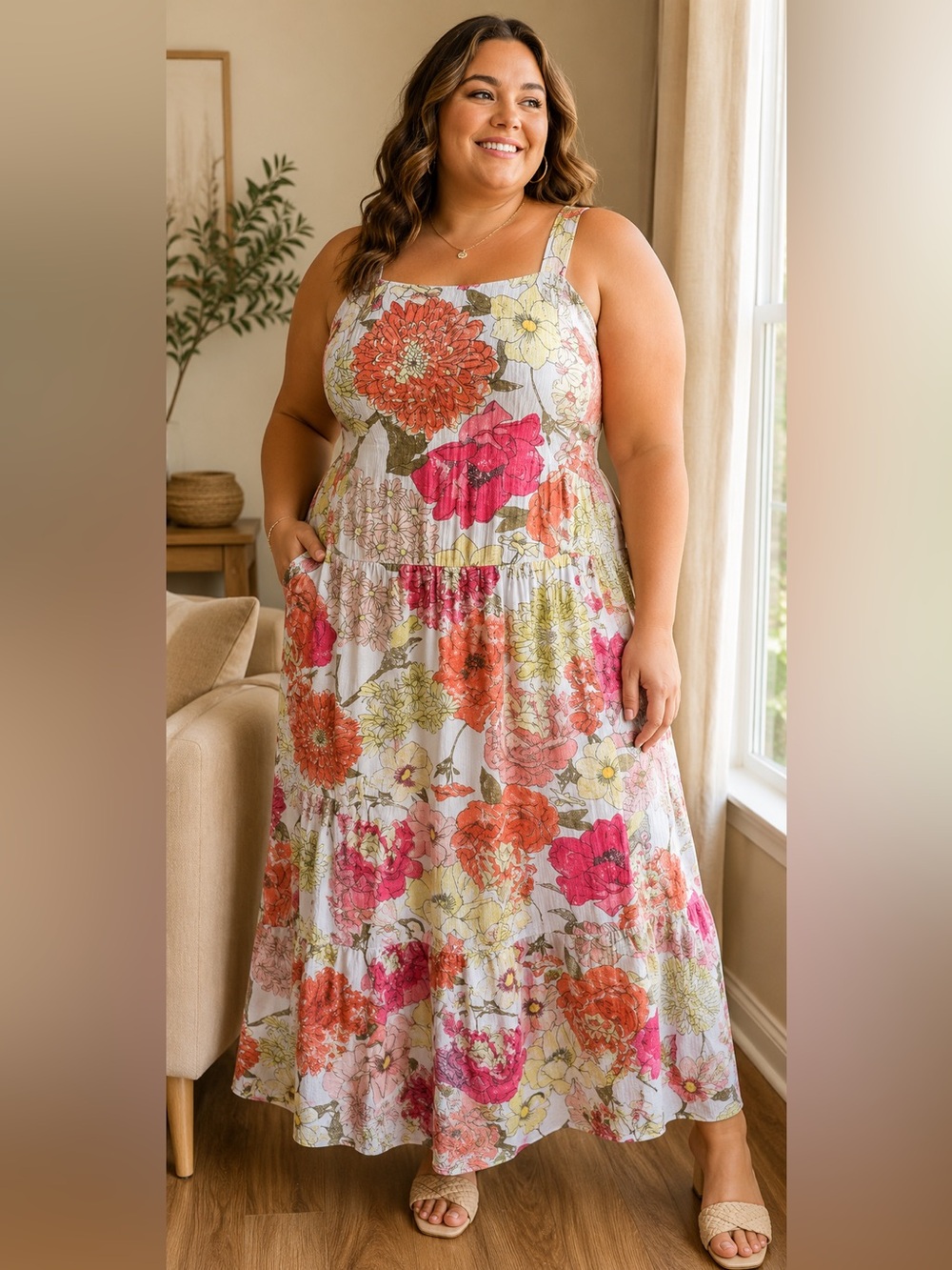 NWT Lane Bryant Floral Maxi Dress Size 28 Plus Size Flowy Pocketed Boho Maxi